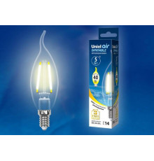 Лампа светодиодная филаментная (UL-00002863) Uniel E14 5W 3000K LED-CW35-5W/WW/E14/CL/DIM GLA01TR