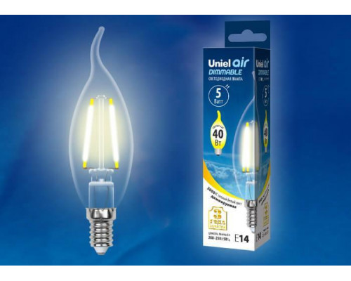 Основное фото Лампа светодиодная филаментная (UL-00002863) Uniel E14 5W 3000K LED-CW35-5W/WW/E14/CL/DIM GLA01TR: Купить в Интернет магазин освещения GCSVET.RU