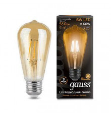 Филаментная лампа светодиодная Gauss E27 6W 2400К золотая 102802006