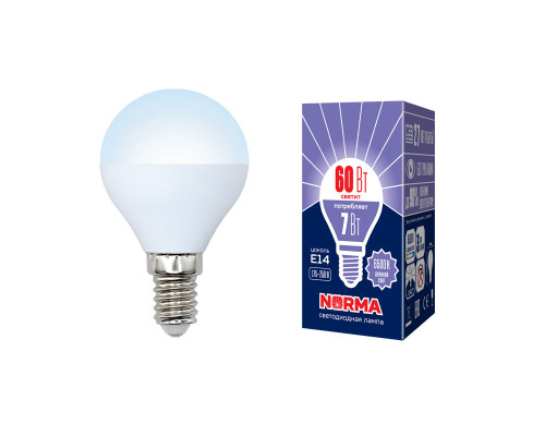 Основное фото Светодиодная лампочка Volpe Norma G LED-G45-7W/DW/E14/FR/NR картон: Купить в Интернет магазин освещения GCSVET.RU