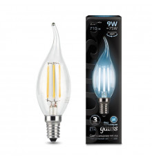 Филаментная лампа светодиодная Gauss E14 9W 4100К прозрачная 104801209