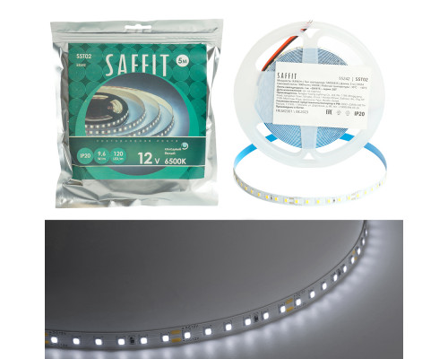 Основное фото Лента светодиодная Saffit SST02 12В 9,6Вт/м 6500К 5м IP20 55242: Купить в Интернет магазин освещения GCSVET.RU