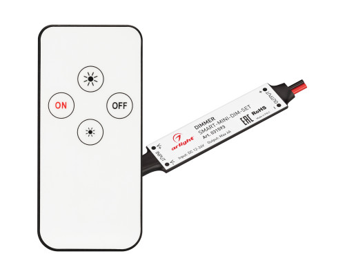 Основное фото Диммер Arlight Smart-Mini-Dim-Set (12-24V, 1x4A, ПДУ 4кн, IR) 031593: Купить в Интернет магазин освещения GCSVET.RU