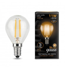 Филаментная лампа светодиодная Gauss E14 11W 2700К прозрачная 105801111