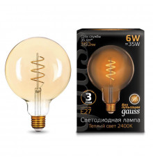 Филаментная лампа светодиодная Gauss E27 6W 2400K золотая 158802008