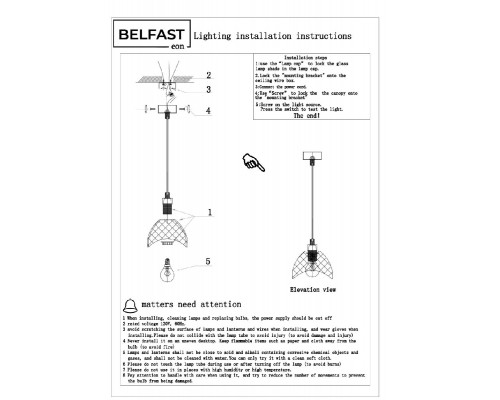 Дополнительное фото Светильник подвесной Belfast Clifton D33331-1 GL CL: Купить в Интернет магазин освещения GCSVET.RU