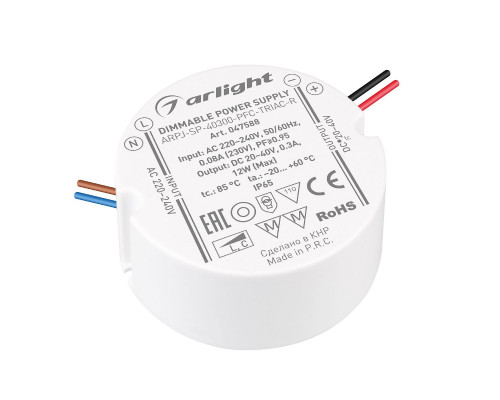 Основное фото Сетевой адаптер Arlight ARPJ-SP-40300-PFC-TRIAC-R (12W, 20-40V, 300mA) 047588: Купить в Интернет магазин освещения GCSVET.RU