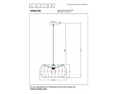 Дополнительное фото Светильник подвесной Lucide Spencer 34445/40/30: Купить в Интернет магазин освещения GCSVET.RU