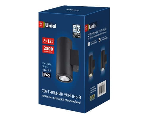 Дополнительное фото Светильник настенный для улицы Uniel ULU-S22D-2x12W/6400K IP65 BLACK UL-00010848: Купить в Интернет магазин освещения GCSVET.RU