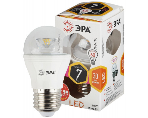Основное фото Светодиодная лампочка Эра LED P45-7W-827-E27-Clear Б0017243: Купить в Интернет магазин освещения GCSVET.RU