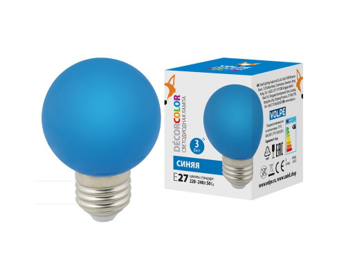 Основное фото Светодиодная лампочка Volpe LED-G60 LED-G60-3W/Blue/E27/FR/С: Купить в Интернет магазин освещения GCSVET.RU