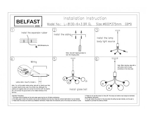Дополнительное фото Люстра подвесная Belfast Bryson L-8130-6+3 BR GL: Купить в Интернет магазин освещения GCSVET.RU