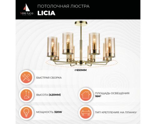 Дополнительное фото Люстра потолочная Vele Luce Licia VL1924L08: Купить в Интернет магазин освещения GCSVET.RU