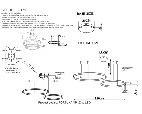 Дополнительное фото Люстра подвесная Crystal Lux FORTUNA SP123W LED GOLD: Купить в Интернет магазин освещения GCSVET.RU