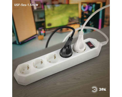 Дополнительное фото Сетевой фильтр Эра USF-5es-1.5m-W Б0019031: Купить в Интернет магазин освещения GCSVET.RU