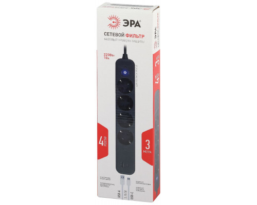 Дополнительное фото Сетевой фильтр Эра USF-4es-3m-2xUSBAC-B Б0059574: Купить в Интернет магазин освещения GCSVET.RU