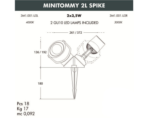 Дополнительное фото Ландшафтный светодиодный светильник Fumagalli Minitommy 2L Spike 3M1.001.000.AXU2L: Купить в Интернет магазин освещения GCSVET.RU