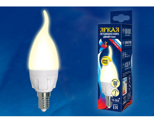 Дополнительное фото Светодиодная лампа для диммера (UL-00004298) Uniel E14 7W 4000K матовая LED-CW37 7W/4000K/E14/FR/DIM PLP01WH: Купить в Интернет магазин освещения GCSVET.RU