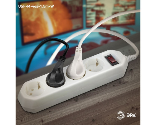 Дополнительное фото Сетевой фильтр Эра USF-M-4es-1.5m-W Б0019741: Купить в Интернет магазин освещения GCSVET.RU