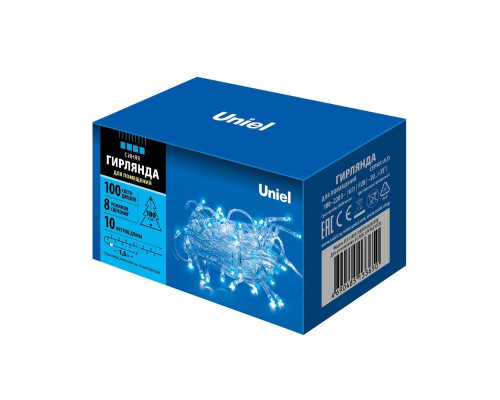 Основное фото Светодиодная гирлянда (UL-00007197) Uniel 220V синий ULD-S1000-100/DTA Blue IP20: Купить в Интернет магазин освещения GCSVET.RU