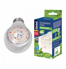 Фитолампа для растений (UL-00007404) Uniel E27 10W груша прозрачная LED-A60-10W/SPFB/E27/CL PLP30WH