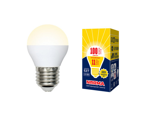 Основное фото Светодиодная лампочка Volpe Norma G LED-G45-11W/WW/E27/FR/NR картон: Купить в Интернет магазин освещения GCSVET.RU