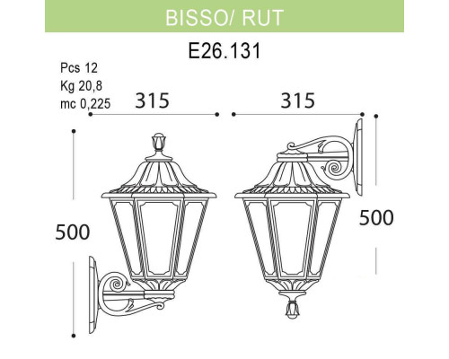 Дополнительное фото Светильник настенный для улицы Fumagalli Bisso/Rut E26.131.000.AYF1R: Купить в Интернет магазин освещения GCSVET.RU