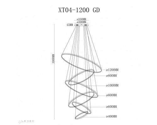 Дополнительное фото Люстра подвесная iLedex Axis XT04-D1200 GD: Купить в Интернет магазин освещения GCSVET.RU