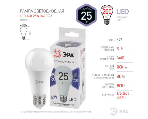 Основное фото Светодиодная лампочка Эра LED A65-25W-860-E27 Б0035336: Купить в Интернет магазин освещения GCSVET.RU