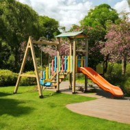 Tek Kaydıraklı Tek Salıncaklı Ekonomik Seri Ahşap Oyun Parkı