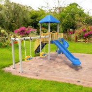 Çift Kaydıraklı Çift Salıncaklı Ekonomik Seri Metal Oyun Parkı