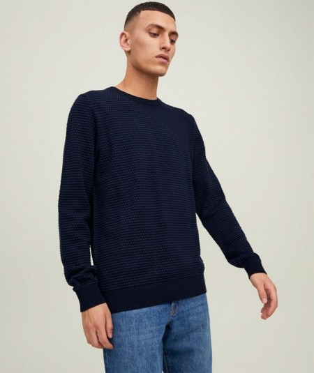 Jersey de punto azul marino para hombre con textura