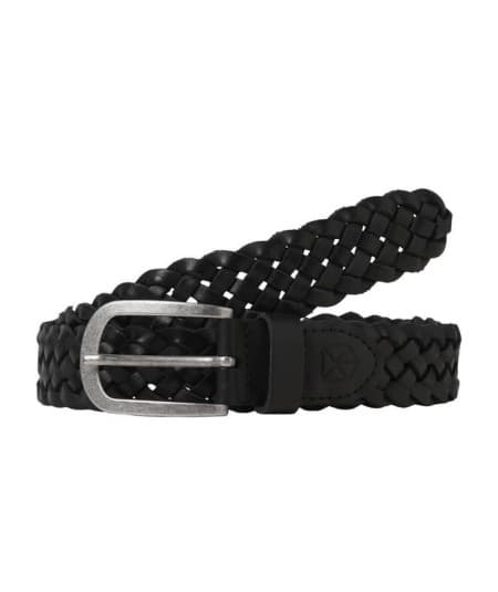 Cinturón trenzado de cuero para hombre con hebilla metálica color negro