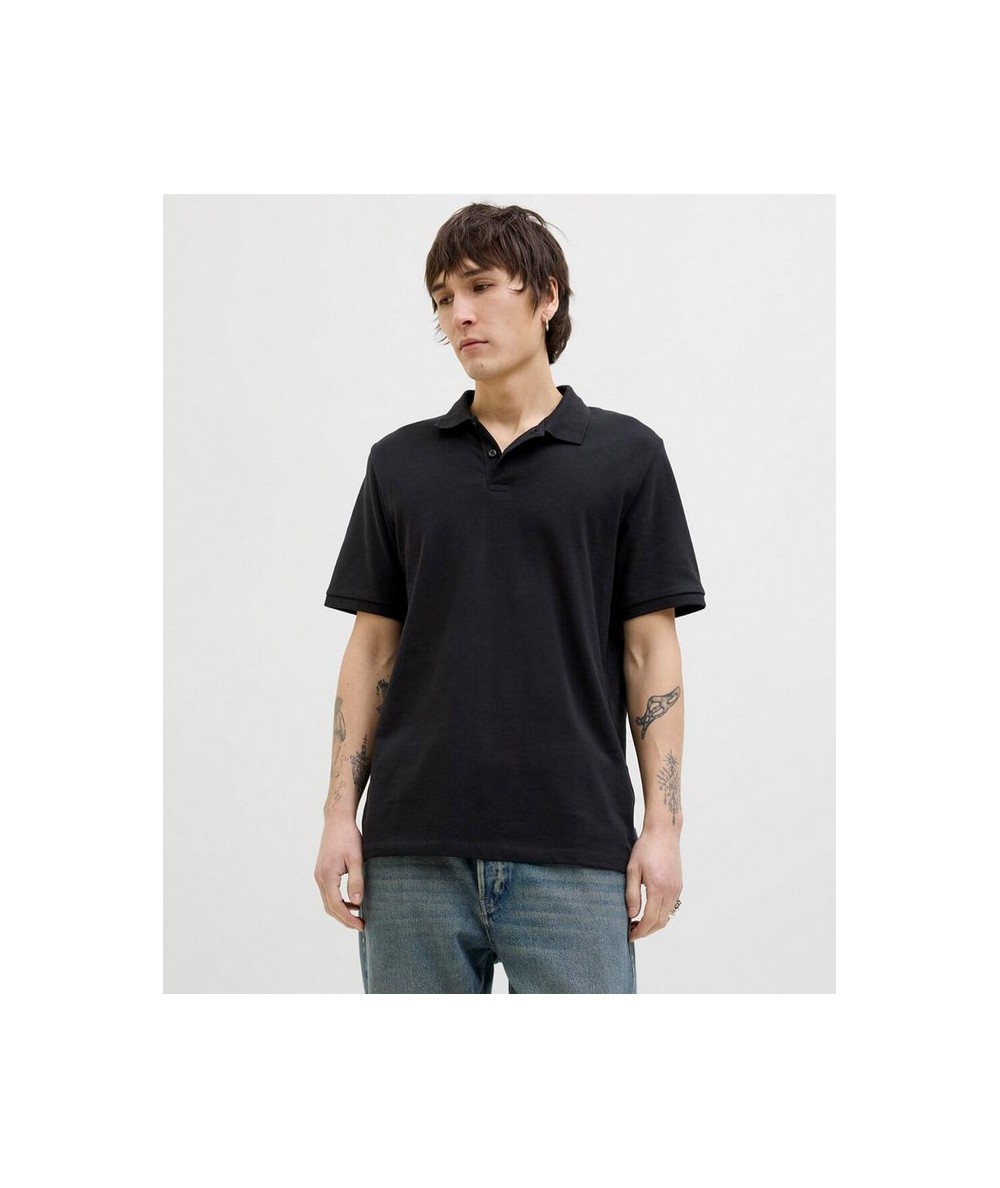 Polo Negro liso de manga corta para hombre con corte regular