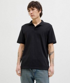 Polo Negro liso de manga corta para hombre con corte regular