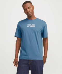 Camiseta Jack & Jones color petrol de algodón orgánico con estampado de goma, suave al tacto y cómodo