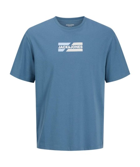 Camiseta Jack & Jones color petrol de algodón orgánico con estampado de goma, suave al tacto y cómodo