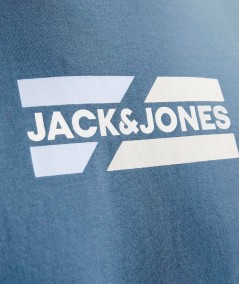 Camiseta cómoda Jack & Jones color petrol, ideal para el día a día, con estampado de goma suave al tacto