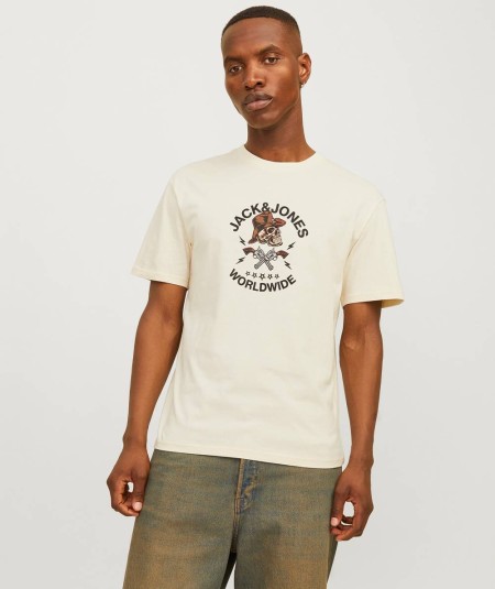 Camiseta Jack & Jones color crema de algodón elástico.