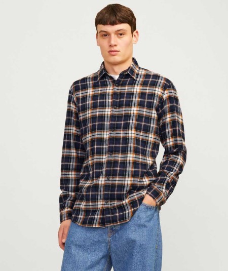 Camisa a cuadros mostaza Jack & Jones con corte slim fit y tejido twill de alta calidad