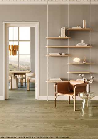Кварцевый паркет Quartz Parquet Классик Дуб Флэт Уайт 1258-55 5/0,6 мм