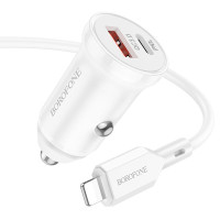 Borofone BZ15 Auspicious Dual USB Ports Digital Display Car Charger (White)