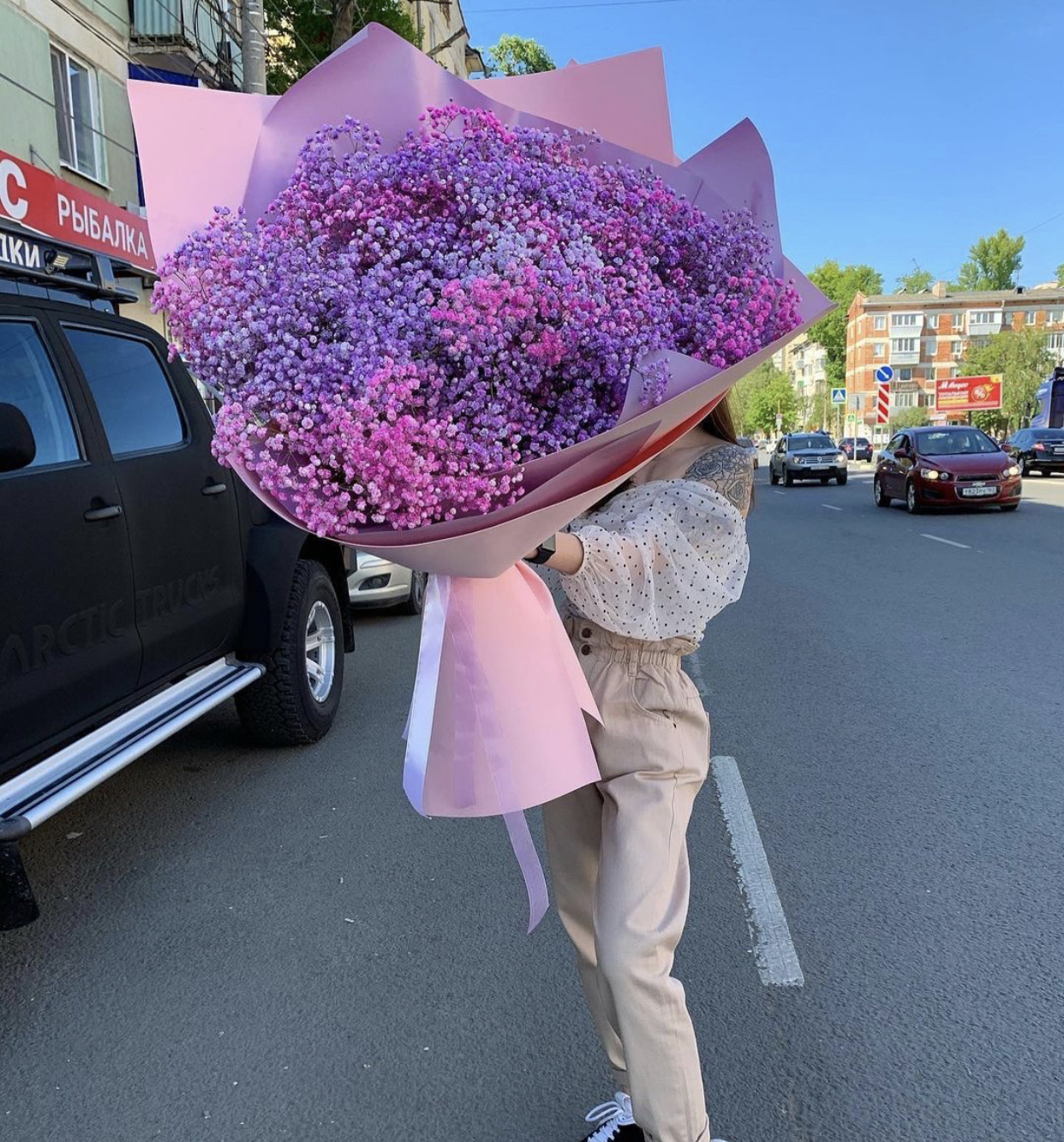 большой букет 55-60 см. розово-сиреневая гипсофила