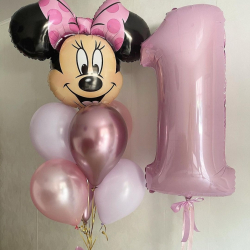 Розовые нежные шары на годик с Минни Маус