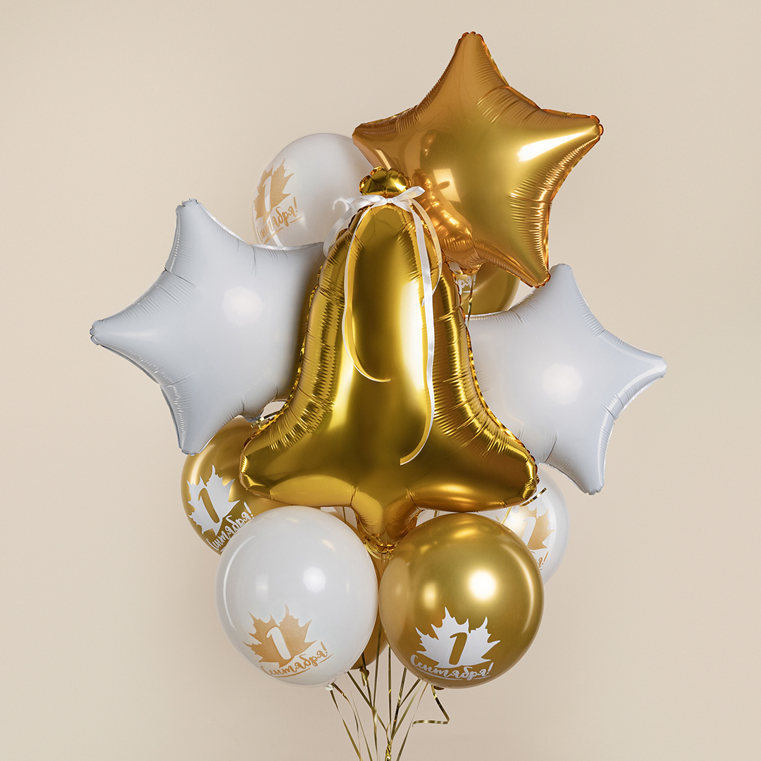 шары на 1 сентября белые и золото хром. цена за 2 шт