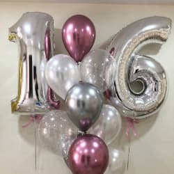 Стильные серебряные и фиолетовые шары на 16 лет девушке
