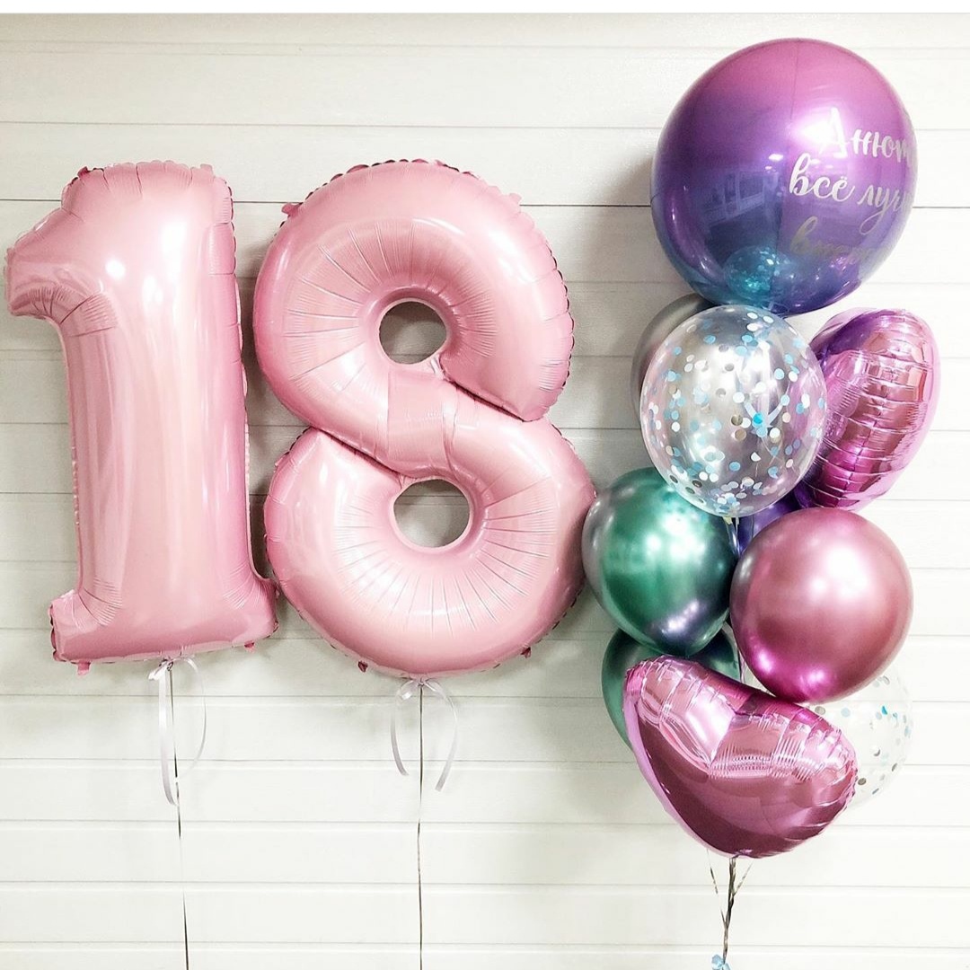 сет из шаров хром, радужной сферы и цифр