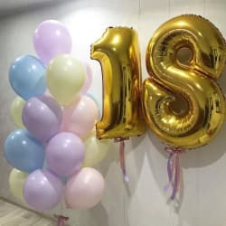 Разноцветные шары в пастельных тонах на 18 лет для девушки