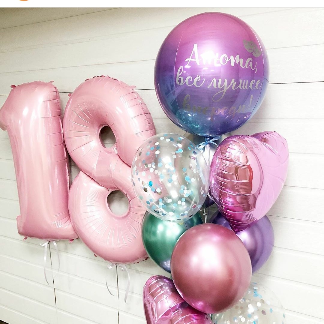 сет из шаров хром, радужной сферы и цифр