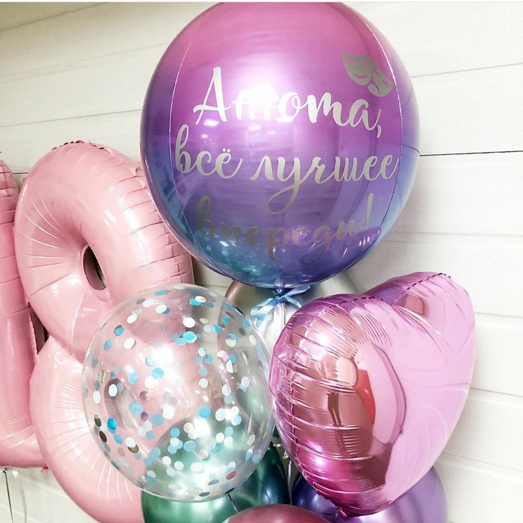 сет из шаров хром, радужной сферы и цифр